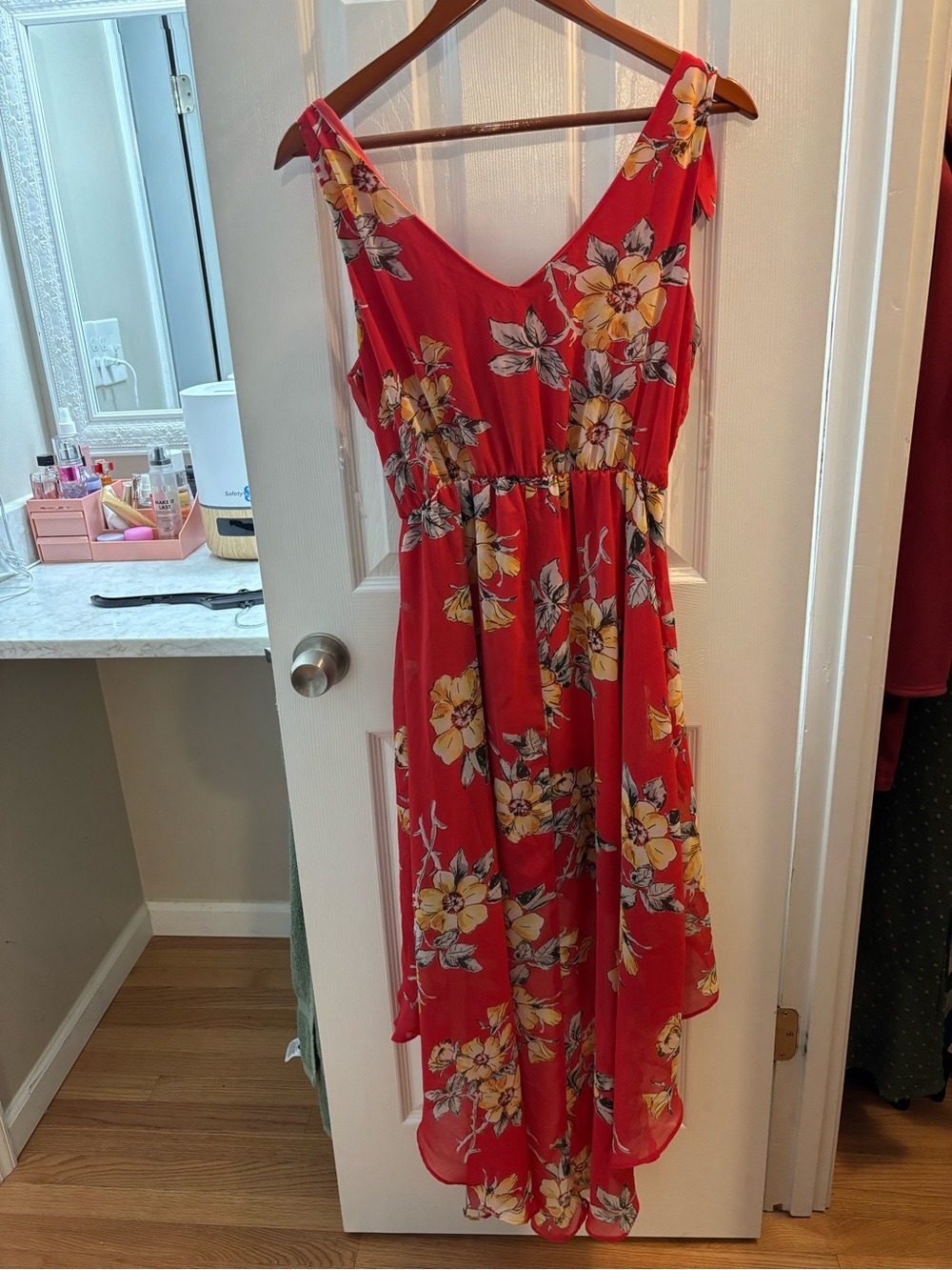 As U Wish Red Floral Midi Dress (Size Medium) - Picture 3 of 3